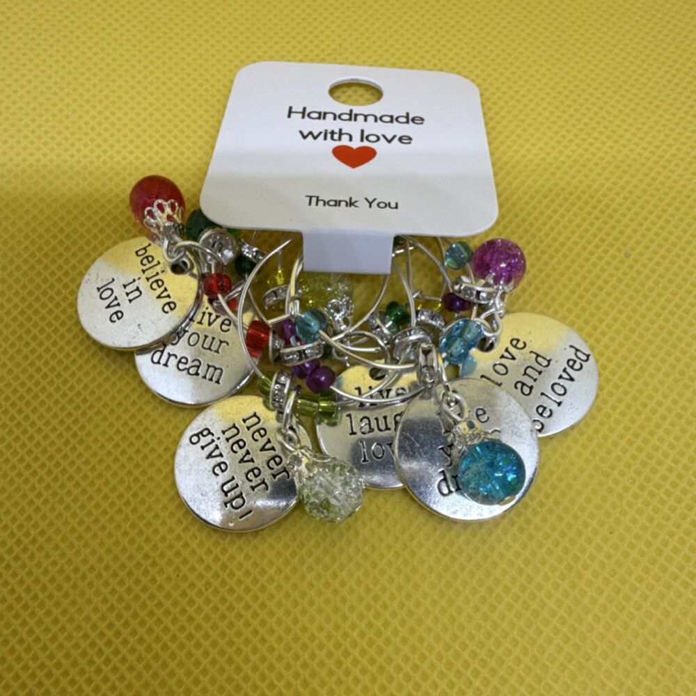 Handmade Inspirational Multicolor Wine Glass Charms Set of 6 - Picture 2 of 4